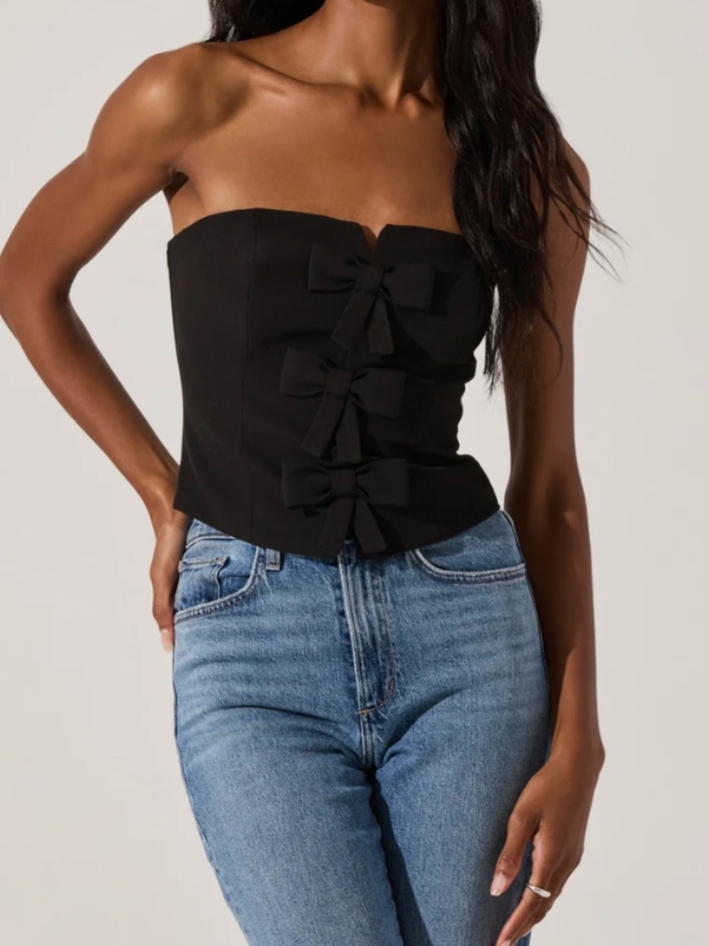 ASTR the Label Bow Bustier Top in Black NWT Size Medium
